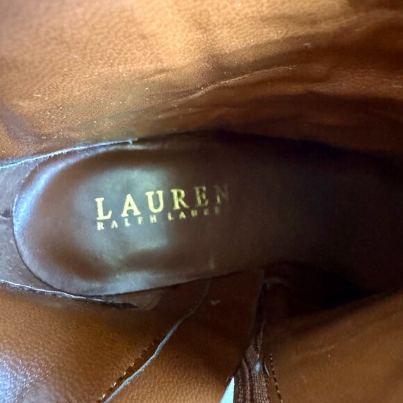 Lauren Ralph Lauren Tan Leather Mandy Heeled Ankle Boots - Picture 15 of 15